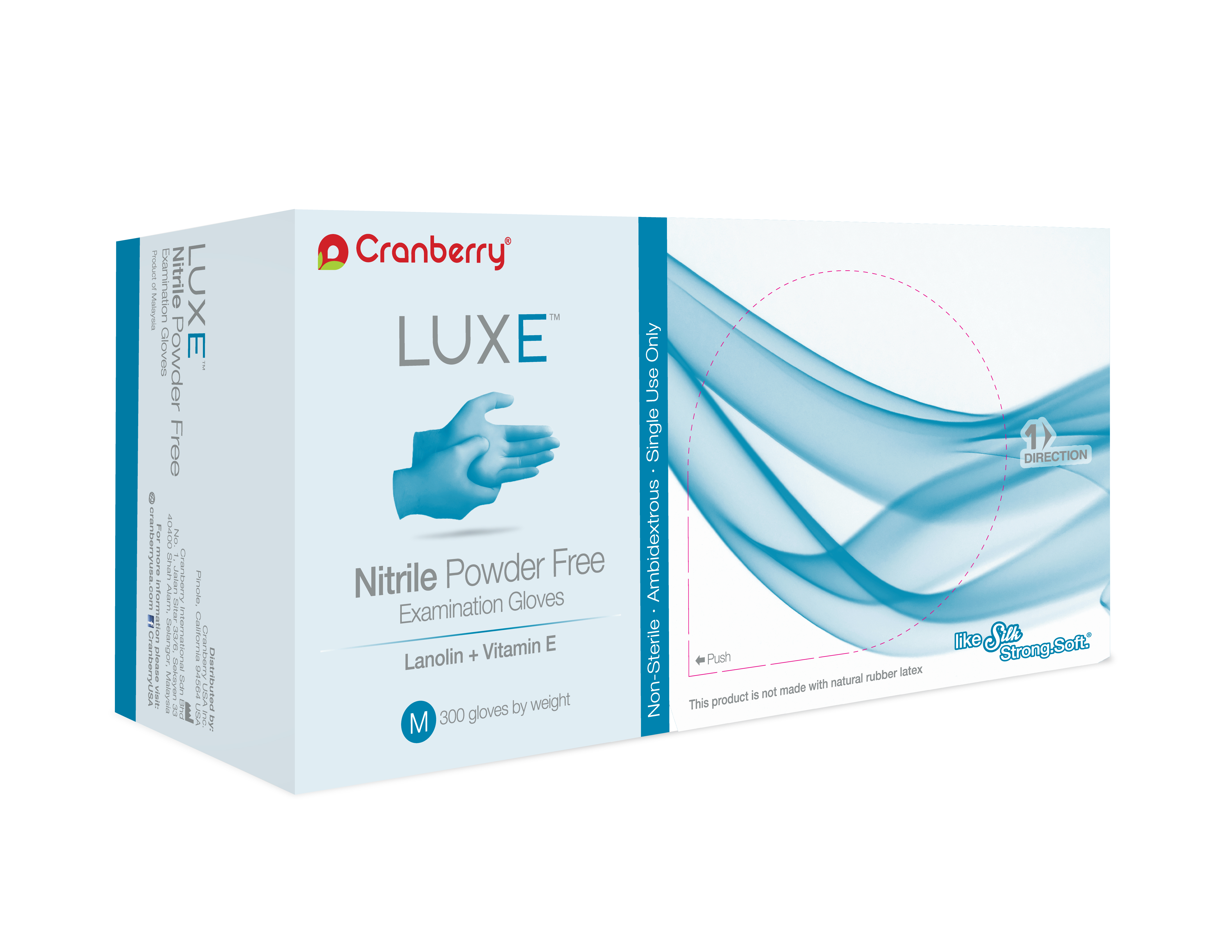 LUXE Nitrile Examination Gloves, Powder Free, Non-Sterile, Medium, Azure Blue, 300/Bx, CR3667 product image