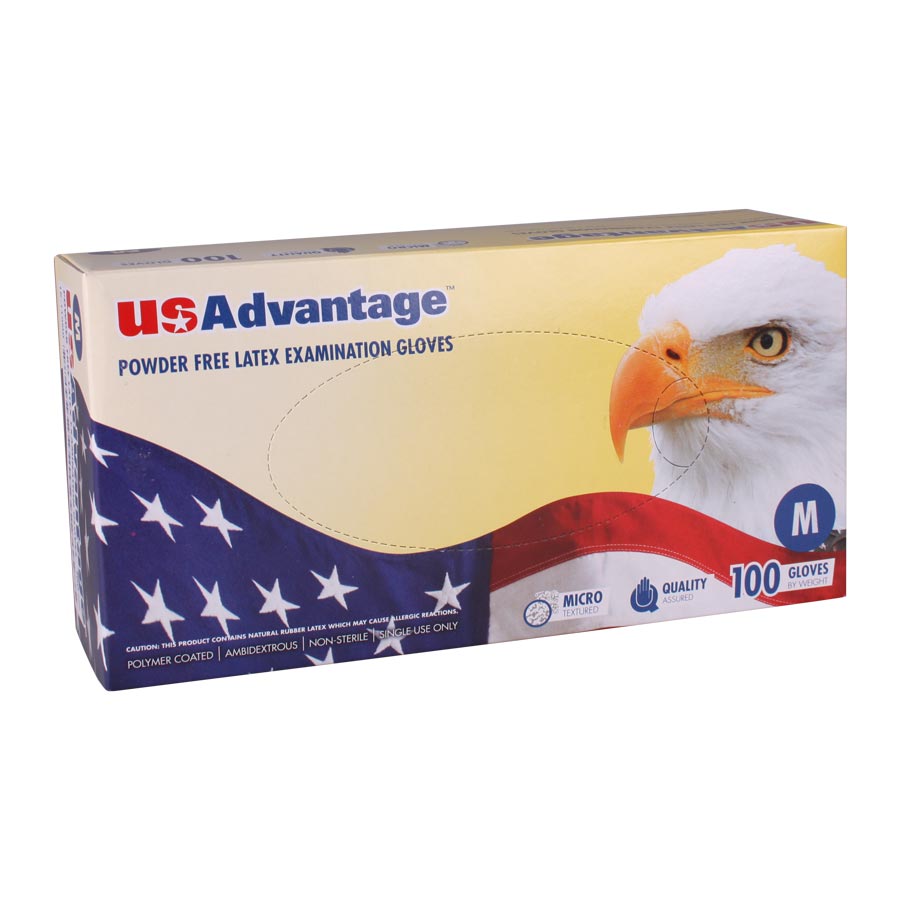 USAdvantage Powder Free Latex Exam Gloves Medium 100/Box product image