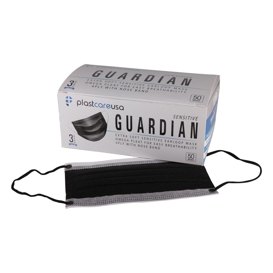 Plastcare Earloop Masks Black 4 PLY Super Soft 50/Box ASTM3 product image