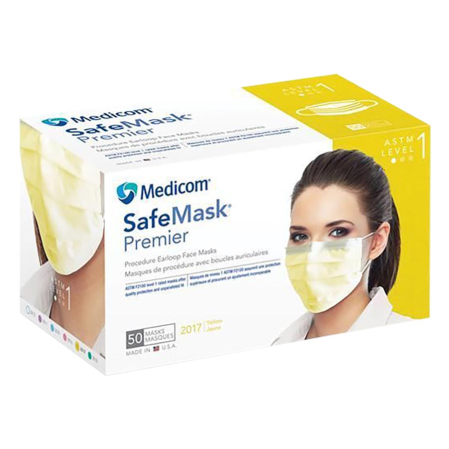 SafeMask Premier Procedure Mask ASTM Level 1 Yellow Adult 50/Bx thumbnail 9