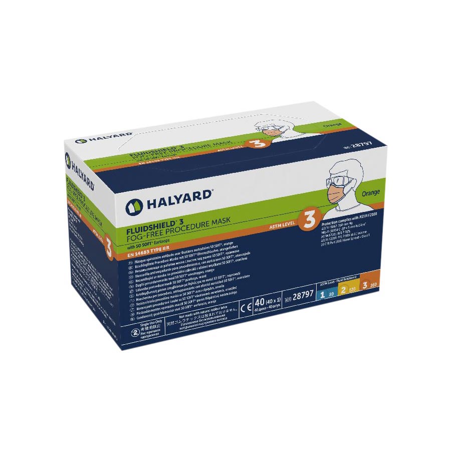 FluidShield Procedure Mask ASTM Level 3 Fog-Free Strip Orange 400/Ca product image