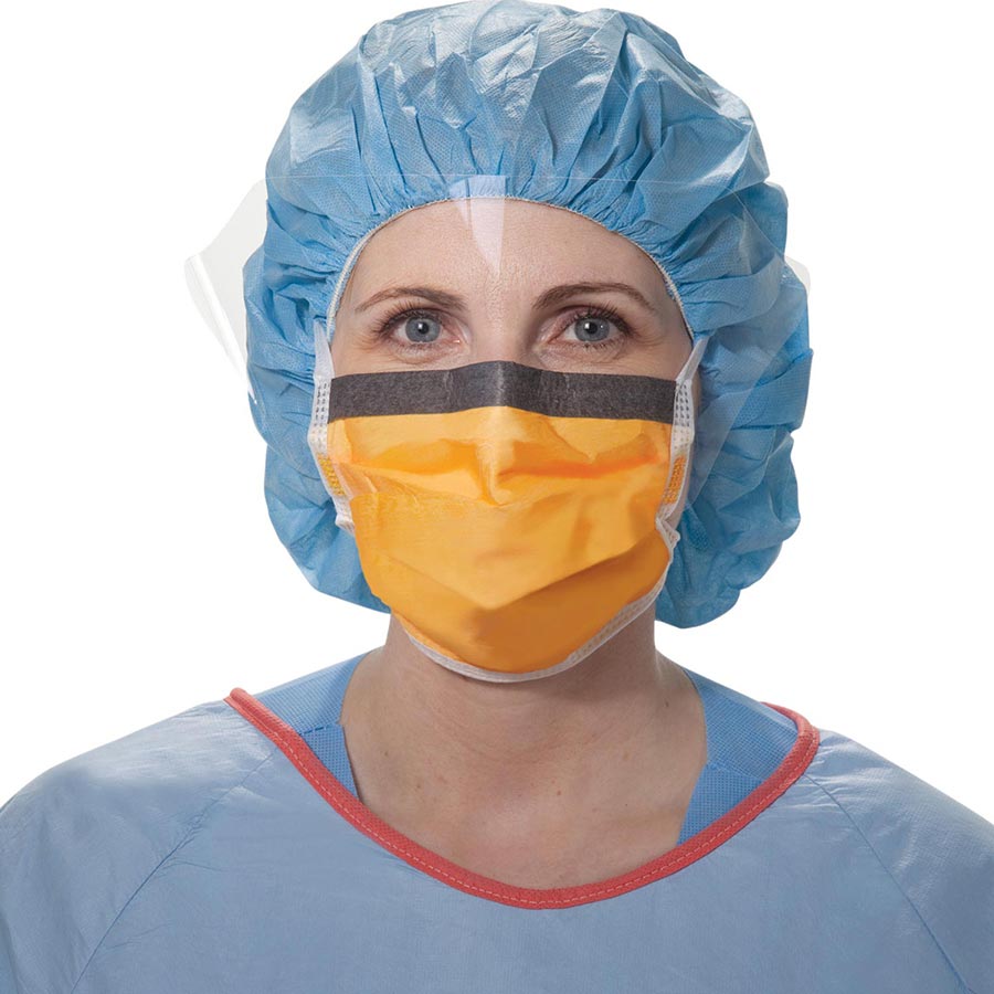 FLUIDSHIELD Surgical Face Mask WrapAround Visor ASTM Level 3 Orange Box of 25 - FLUIDSHIELD Surgical Face Mask WrapAround Visor ASTM Level 3 Orange Box of 25 - Image 1