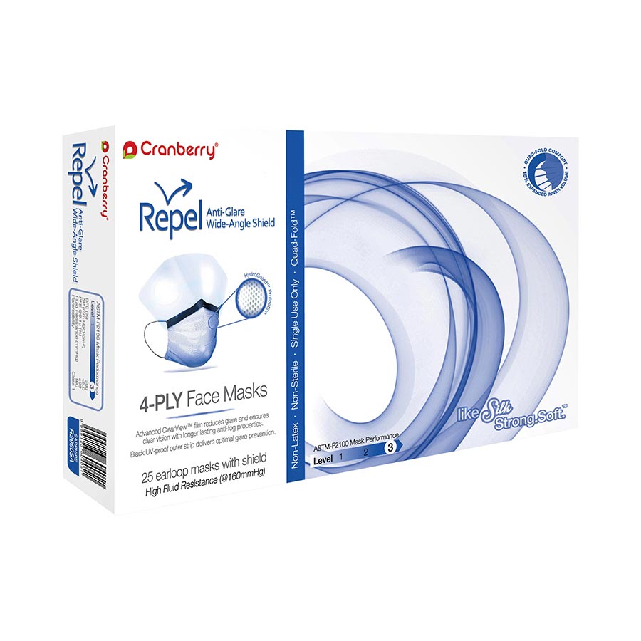 Repel 4-Ply Premium Face Mask, with Shield, Silver, 25/Pk, R2980SI thumbnail 7