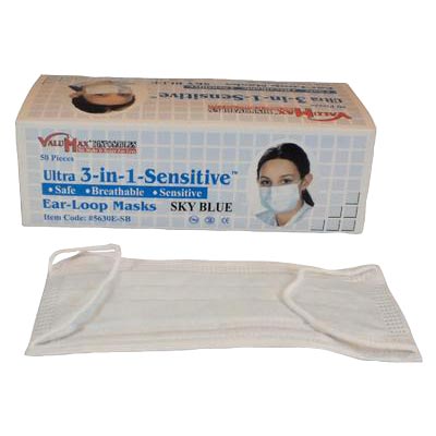 Ultra 3-in-1™ Procedural Sky Blue Pleated Headband Face Mask Box of 50 product image