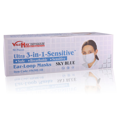Ultra 3-in-1 Earloop Mask 50/Bx Blue, 5630E-SB thumbnail 2