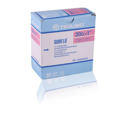 Surflo Teflon IV Catheter 20gax1" 50/Box 3SR-OX2025CA - Surflo Teflon IV Catheter 20gax1" 50/Box 3SR-OX2025CA - Image 1