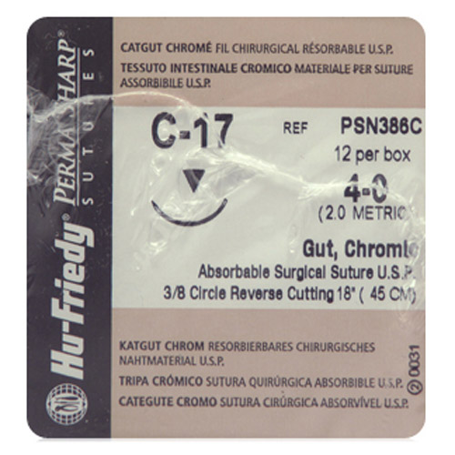 Perma Sharp Suture 4-0 Gut Chromic 18 C-17 3/8 Circle 12/Box, PSN386C - Perma Sharp Suture 4-0 Gut Chromic 18 C-17 3/8 Circle 12/Box, PSN386C - Image 1