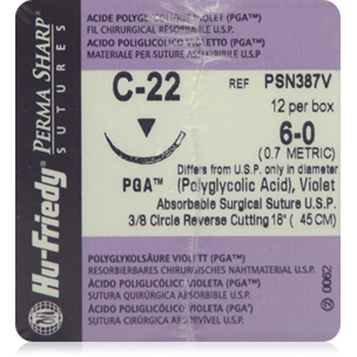 Perma Sharp Suture 6-0 18" Polyglycolic Acid Braid C-22 Violet Bx thumbnail 4