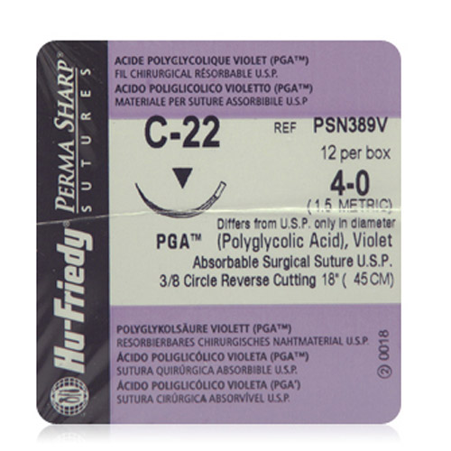 Perma Sharp Suture 4-0 PGA Violet 18 C-22 3/8 Circle 12/Box, PSN389V thumbnail 3