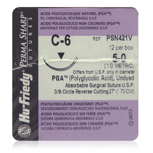 Perma Sharp Suture, Violet-Dyed Braided PGA, Absorbable, C-6, 4-0, 27", 12/Pk, PSN397V thumbnail 9
