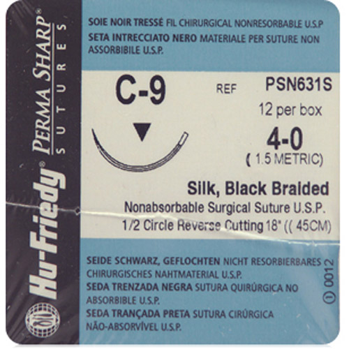 #4-0 Black Silk Suture 18" C-9 Needle 23mm Box of 12 thumbnail 2