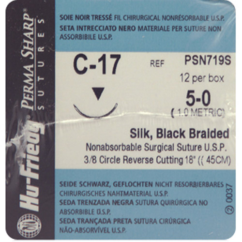 #5-0 Black Silk Suture 18" C-17 Needle 12mm Box of 12 thumbnail 6