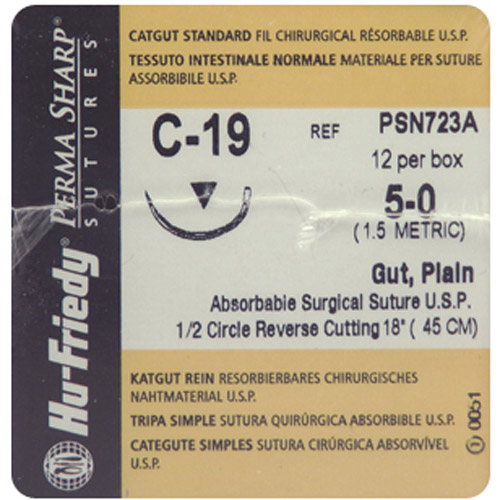 Suture Plain Gut C-19 Needle 5-0 Box of 12 - Suture Plain Gut C-19 Needle 5-0 Box of 12 - Image 1