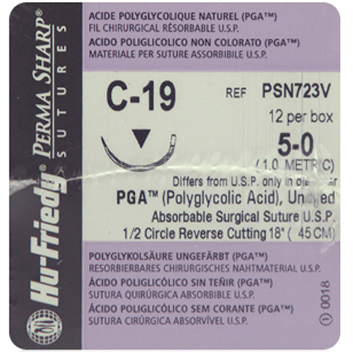 Perma Sharp Suture 5-0 PGA Undyed 18 C-19 1/2 Circle 12/Box, PSN723V thumbnail 3
