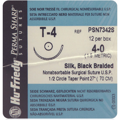 #4-0 Black Silk Suture 27" T-4 Needle 22.2mm Box of 12 - #4-0 Black Silk Suture 27" T-4 Needle 22.2mm Box of 12 - Image 1