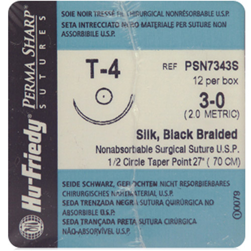#3-0 Black Silk Suture 27" T-4 Needle 22.2mm Box of 12 - #3-0 Black Silk Suture 27" T-4 Needle 22.2mm Box of 12 - Image 1
