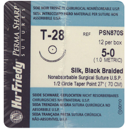 #5-0 Black Silk Suture 27" T-28 Needle 17.5mm Box of 12 thumbnail 2