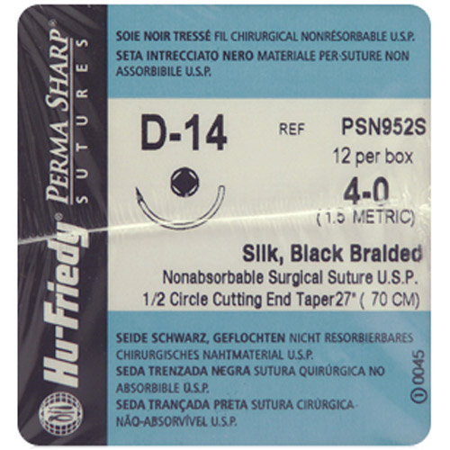 #4-0 Black Silk Suture 27" D-14 Needle 17.5mm Box of 12 - #4-0 Black Silk Suture 27" D-14 Needle 17.5mm Box of 12 - Image 1