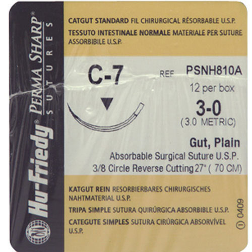 Perma Sharp Suture 3-0 Gut Plain 27 C-7 3/8 Circle 12/Box, PSNH810A thumbnail 3
