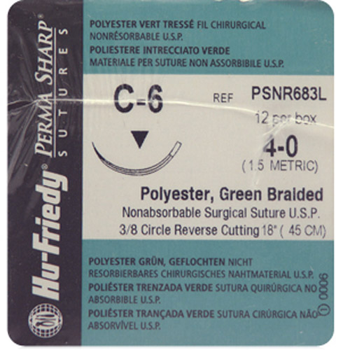 Perma Sharp Suture 3-0 18" Polyester Monofilament C-6 Green 12/Bx thumbnail 2