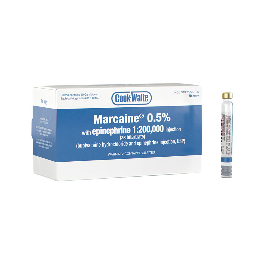 Cook Waite Marcaine Bupivacaine 0.5% Epinephrine 1:200 000 1.8 mL 50/Bx thumbnail 9