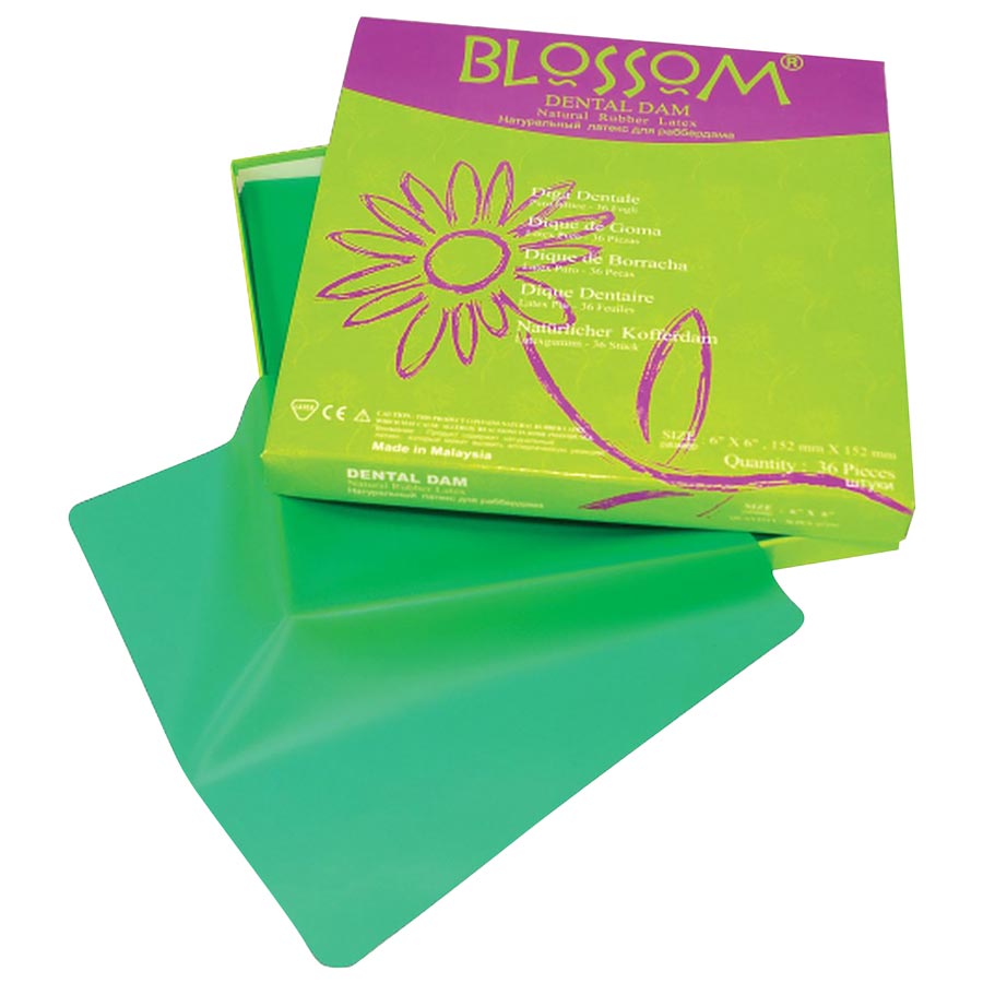 Blossom Rubber Dental Dam 6 x 6 Green Pack of 36 product image