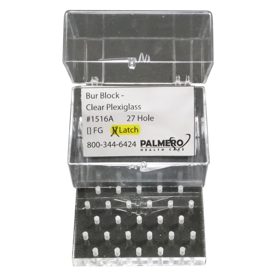 Plexiglass Bur Block, with Latch, 27-Hole, RA, Clear, 1/Pk thumbnail 2